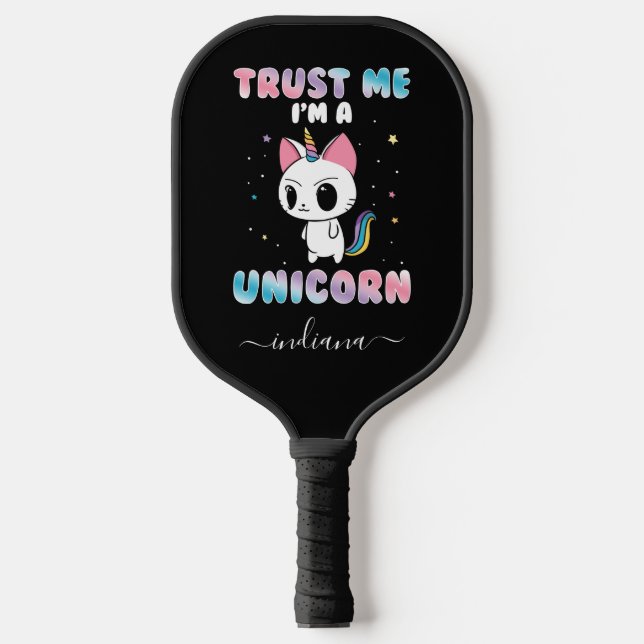 Cat Unicorn Cute Birthday Personalised Script Pickleball Paddle (Front)