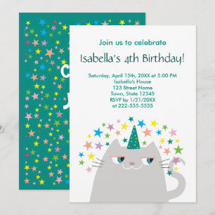 Cat Unicorn Cute Girl's Birthday Invitation