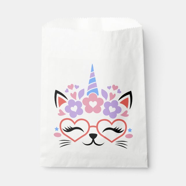 Cat Unicorn Cute Pink Purple Girl Birthday Party Favour Bags (Front)