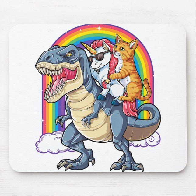 Cat Unicorn Dinosaur T rex Kitten lover Mouse Mat (Front)