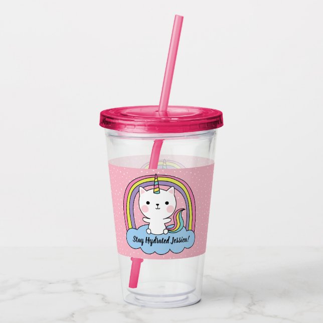 Cat Unicorn Illustration Acrylic Tumbler (Back)