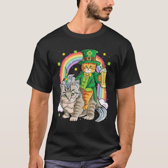 Cat Unicorn Leprechaun St Patricks Day Women Catic T-Shirt (Front)