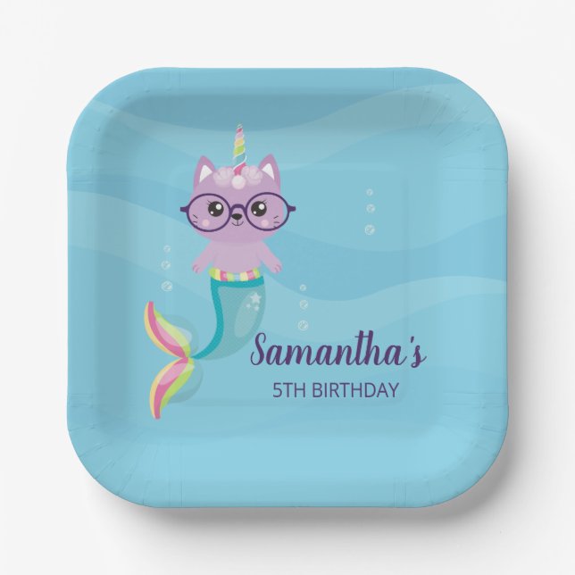 Cat Unicorn Mermaid Birthday Party Under the Sea  Paper Plate (Front)