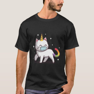 Cat Unicorn Rainbow Face Mask Funny Cat Meowgical T-Shirt