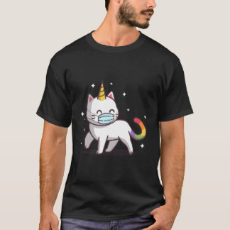 Cat Unicorn Rainbow Face Mask Funny Cat Meowgical  T-Shirt