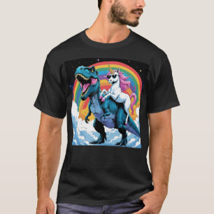 Cat Unicorn Riding Dinosaur Kitten Lover Space Gal T-Shirt