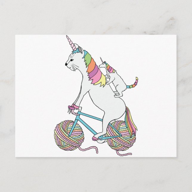 Cat Unicorn Riding Unicorn Cat Who Is Riding  Bike Postcard (Front)