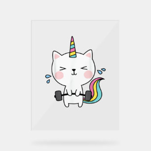 Cat Unicorn T Shirt Workout Gym Rainbow Caticorn C Acrylic Sign