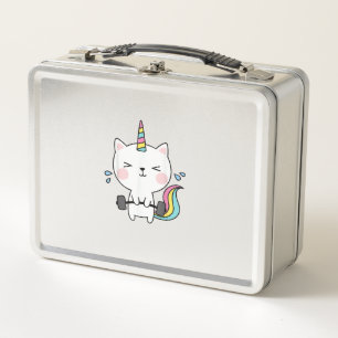 Cat Unicorn T Shirt Workout Gym Rainbow Caticorn C Metal Lunch Box