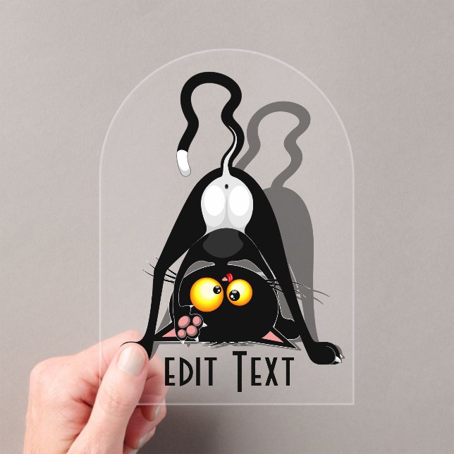 Cat Upside Down Funny Cartoon Character Acrylic Invitations (Insitu (Handheld))