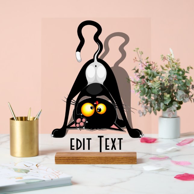 Cat Upside Down Funny Cartoon Character Acrylic Sign (Wedding)