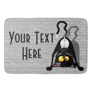 Cat Upside Down Funny Cartoon Character Bath Mat
