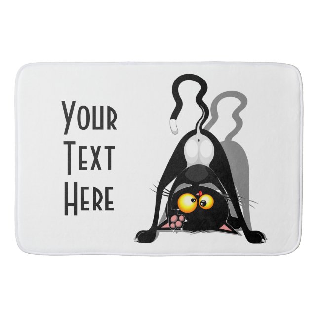 Cat Upside Down Funny Cartoon Character Bath Mat (Front)
