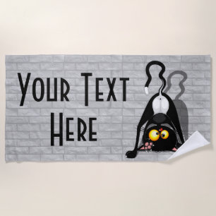 Cat Upside Down Funny Cartoon Character Beach Towel