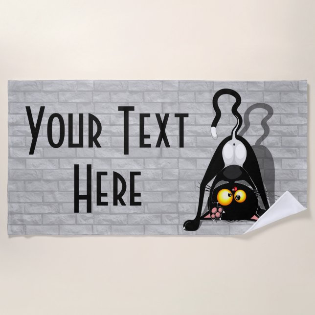 Cat Upside Down Funny Cartoon Character Beach Towel (Front)