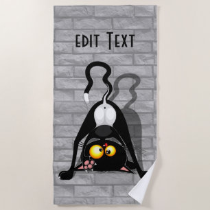 Cat Upside Down Funny Cartoon Character Beach Towel