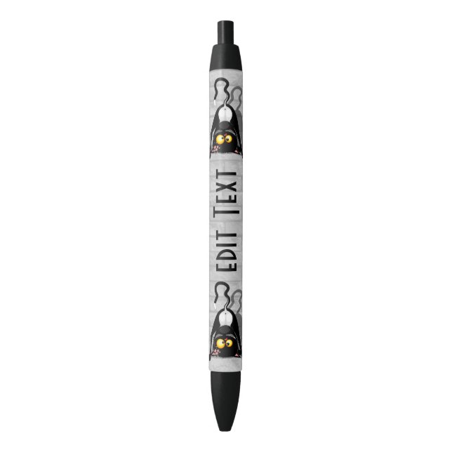 Cat Upside Down Funny Cartoon Character Black Ink Pen (Front Vertical)