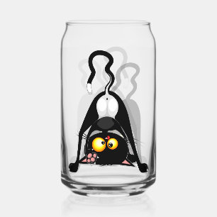 Cat Upside Down Funny Cartoon Character Can Glass