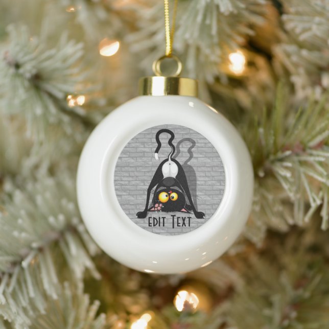 Cat Upside Down Funny Cartoon Character Ceramic Ball Christmas Ornament (Tree)