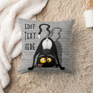 Cat Upside Down Funny Cartoon Character Cushion