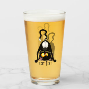 Cat Upside Down Funny Cartoon Character Glass