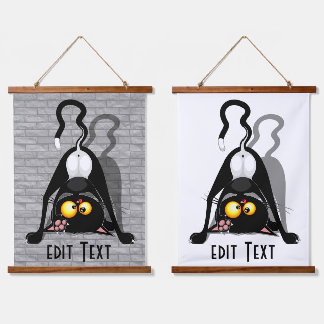 Cat Upside Down Funny Cartoon Character Hanging Tapestry (Double)