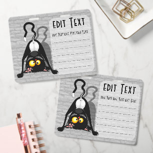 Cat Upside Down Funny Cartoon Character ID Badge