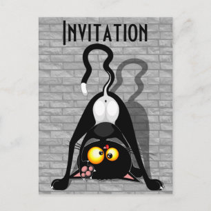 Cat Upside Down Funny Cartoon Character Invitation Postcard