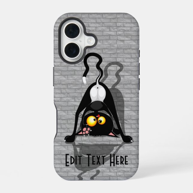 Cat Upside Down Funny Cartoon Character iPhone 16 Case (Back)
