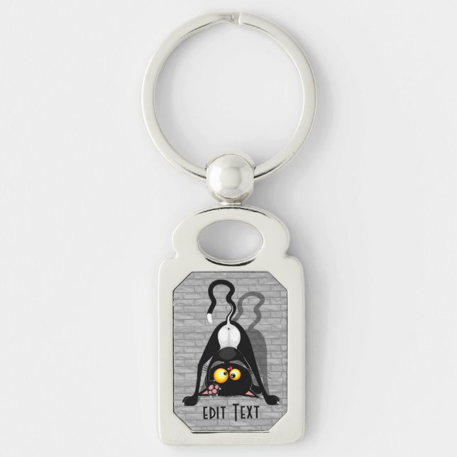 Cat Upside Down Funny Cartoon Character Key Ring (Front)