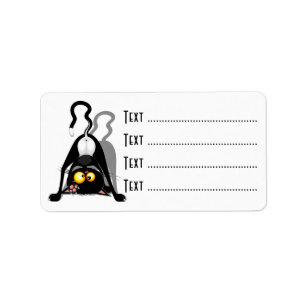 Cat Upside Down Funny Cartoon Character Label