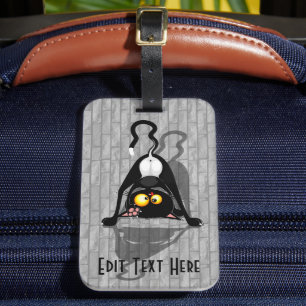 Cat Upside Down Funny Cartoon Character Luggage Tag