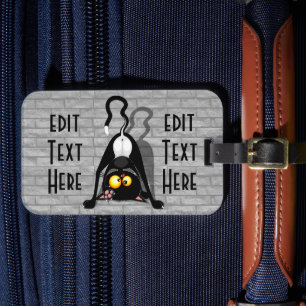 Cat Upside Down Funny Cartoon Character Luggage Tag