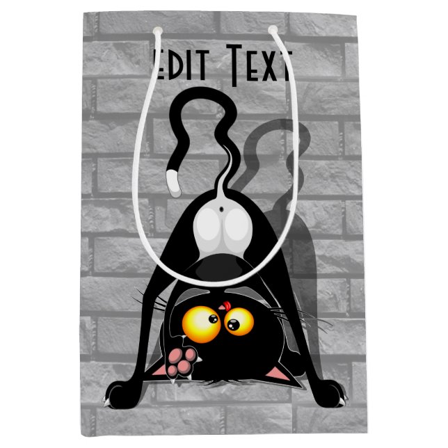 Cat Upside Down Funny Cartoon Character Medium Gift Bag (Front)