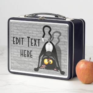 Cat Upside Down Funny Cartoon Character Metal Lunch Box