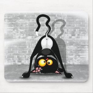Cat Upside Down Funny Cartoon Character Mouse Mat