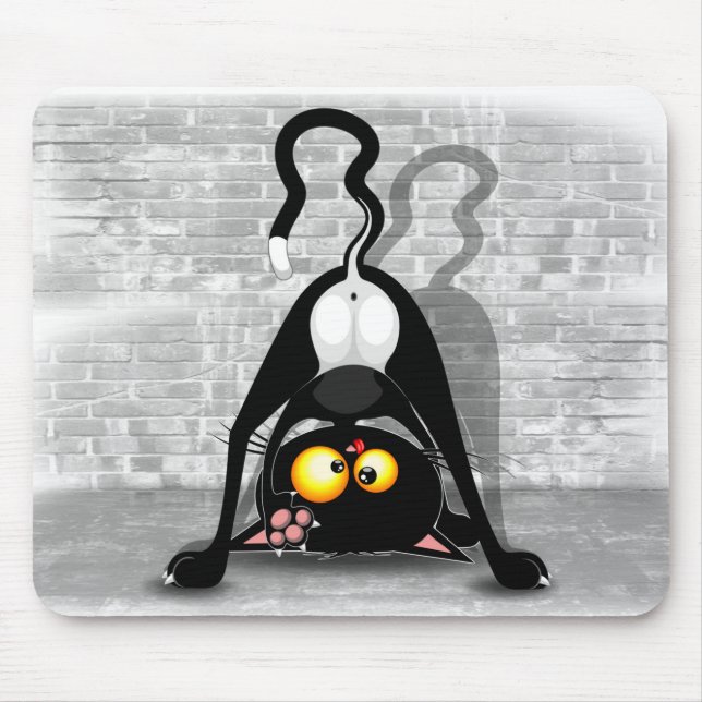 Cat Upside Down Funny Cartoon Character Mouse Mat (Front)