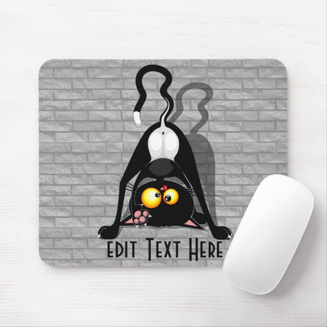 Cat Upside Down Funny Cartoon Character Mouse Mat (With Mouse)