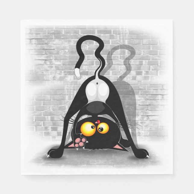Cat Upside Down Funny Cartoon Character Napkin (Front)