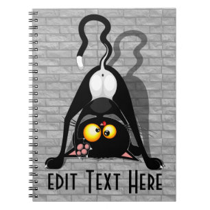 Cat Upside Down Funny Cartoon Character Notebook