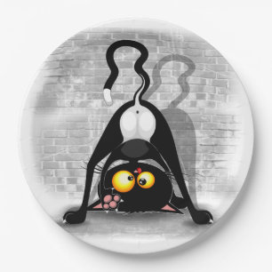 Cat Upside Down Funny Cartoon Character Paper Plate