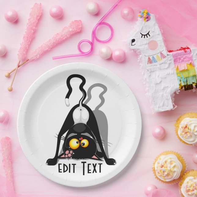 Cat Upside Down Funny Cartoon Character Paper Plate (Party)