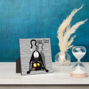 Cat Upside Down Funny Cartoon Character Plaque