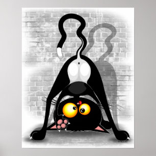 Cat Upside Down Funny Cartoon Character Poster
