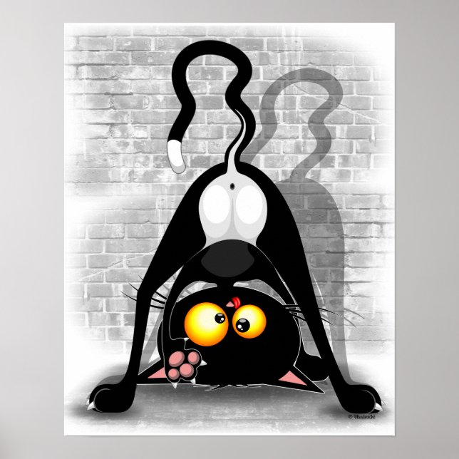 Cat Upside Down Funny Cartoon Character Poster (Front)