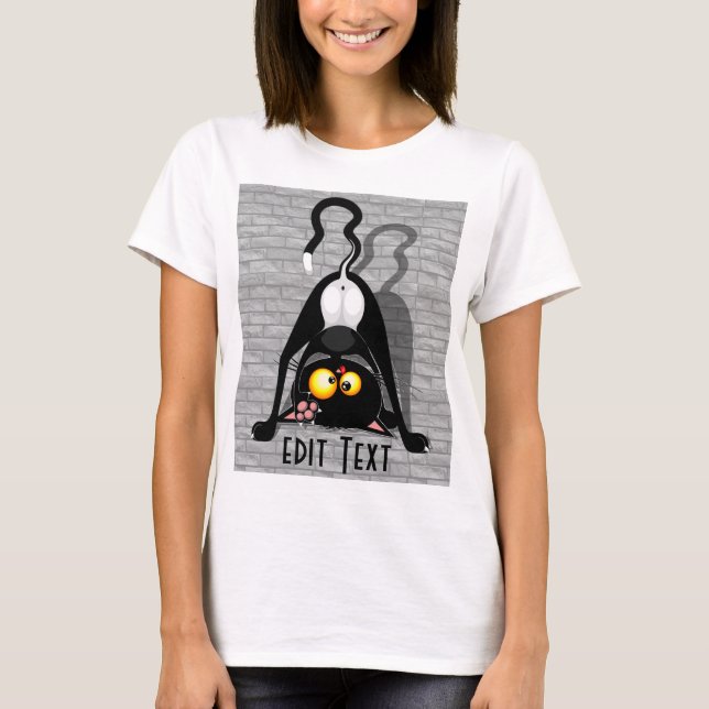 Cat Upside Down Funny Cartoon Character T-Shirt (Front)