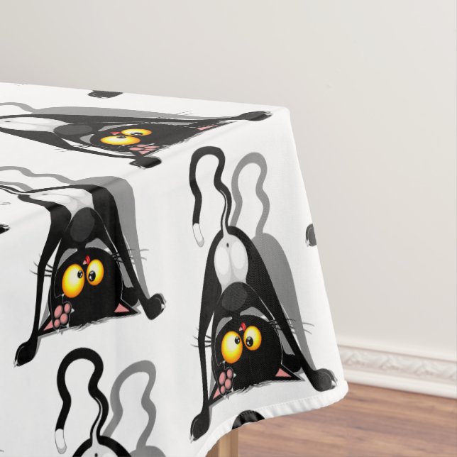 Cat Upside Down Funny Cartoon Character Tablecloth (In Situ)