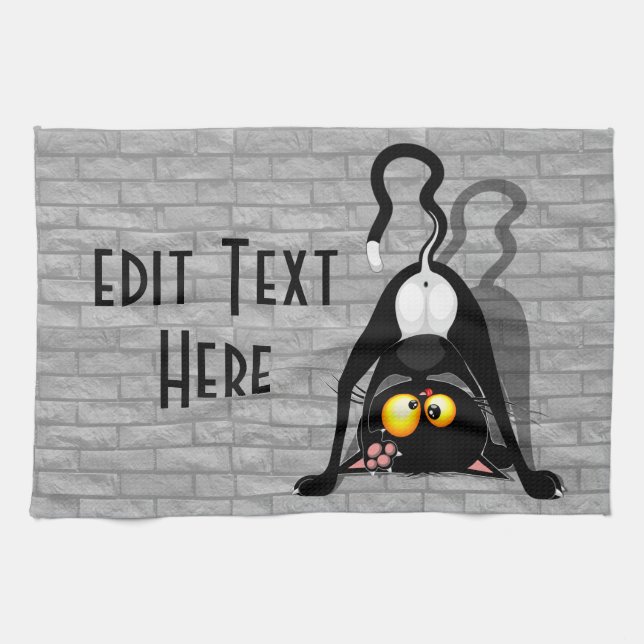 Cat Upside Down Funny Cartoon Character Tea Towel (Horizontal)