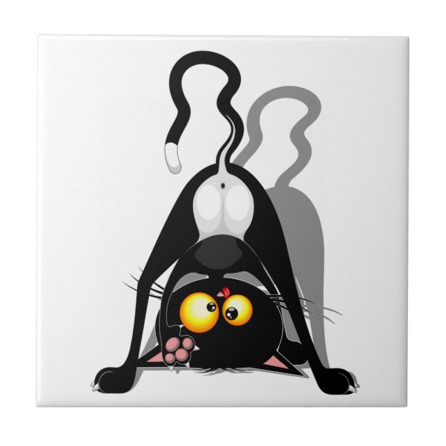 Cat Upside Down Funny Cartoon Character Tile (Front)