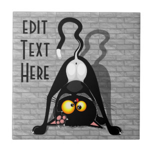 Cat Upside Down Funny Cartoon Character Tile